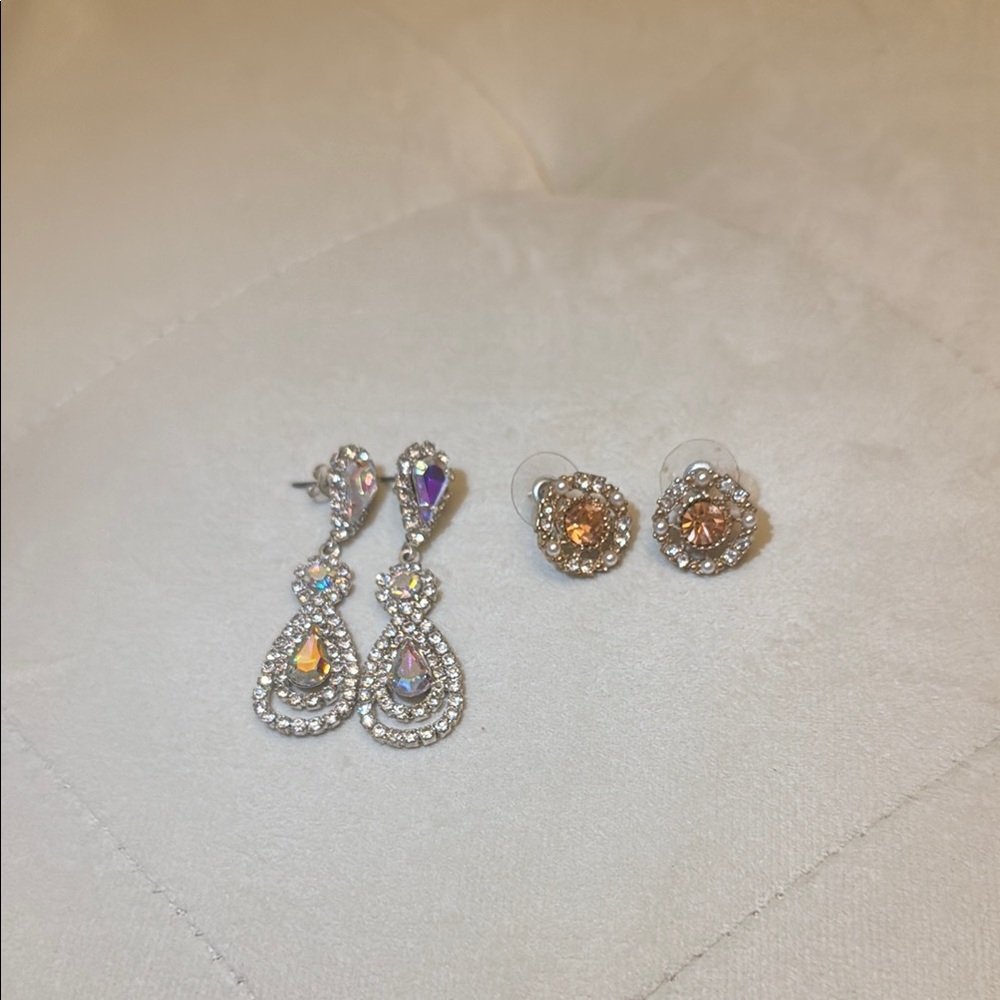 Elegant Silver and Gold Crystal Earrings Set